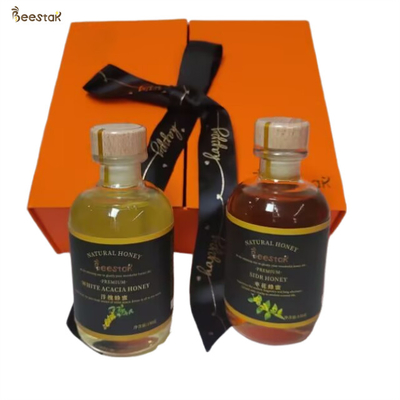 kaufen Biologische Glasflasche Honig Sider und Weiß Acaica Honig 2-Jahres Haltbarkeit Premium Amber Flasche Geschenkbox Verpackung für Desserts Geschenkbox aus China on-line-Fertigung