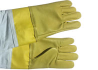 Gelber Haut-und lederner Handgelenk-Schutz der Ziegen-#13 Smoothy und weißer Stoff-Ärmel   Bienen-Handschuh