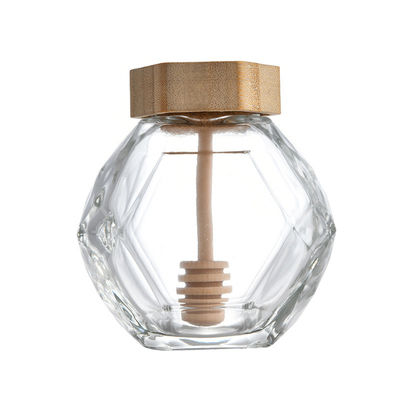 kaufen Honey Hexagon Jar With Wooden-Abdeckung des Glas-380ML und hölzerne Spritzen-Stange on-line-Fertigung