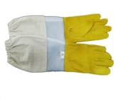 Gelbe Schaffell-Handschuhe für Imkerei mit Weiß gelüftetem Handgelenk-weißem Stoff-Ärmel