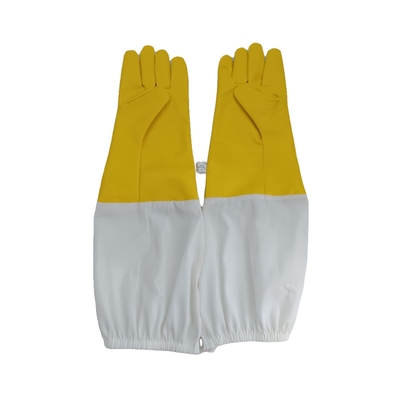 Gelbe PU-Handschuhe für Imkerei mit weißen Stoffärmel Imkereischutzhandschuhen mit langer Stulpe