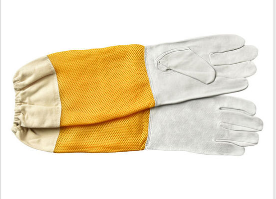 L - XL Weiße Imkerhandschuhe aus Schaffell mit gelbem, weichem Ventilationshüllen