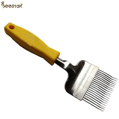 Dauerhafte gelbe Bienenstock-Werkzeugedelstahl Honey Uncapping-Gabel mit Kunststoffgriff