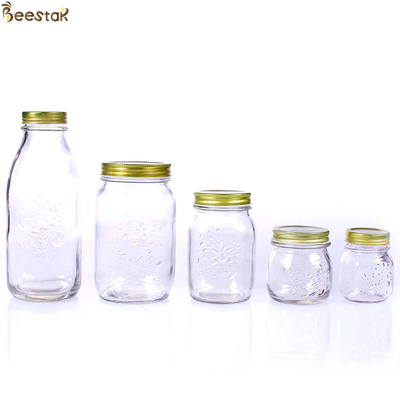 Geschnitzte Blume Honey Glass Jar And Spoon transparenter Honey Container